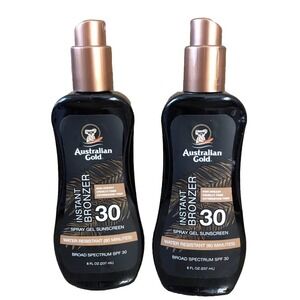 2 Pack Australian Gold Instant Bronzer SPF 30 Sunscreen Spray Gel  8 fl oz each